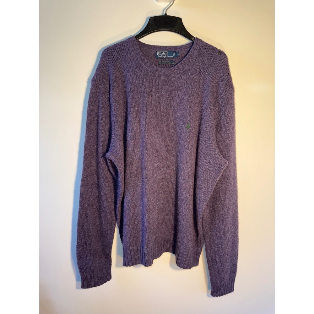 Polo Ralph Lauren Merino Wool Angora Sweater Mens XL Purple Crewneck Knit FLAWED